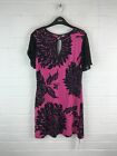 STAR Womens Pink Black Floral Short Sleeve Dress Size UK 12 #JG