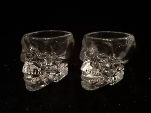 Set of 2 Crystal Head Skull Vokda Shot Glass NEW 1oz Glass HEAVY Halloween, Bar - Picture 1 of 4
