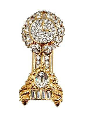 Broche prendedor reloj abuelo cristal Swarovski chapado en oro, 2,5" de alto Foto 1 de 4