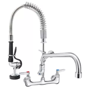 21"-47" Commercial Pre-rinse Faucet Wall Mount Sink Faucet 8" w/ Sprayer - Picture 1 of 86