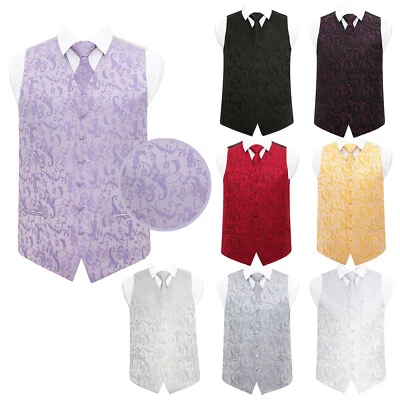 DQT Premium Woven Floral Formal Casual Tuxedo Mens Wedding Waistcoat Tie Set