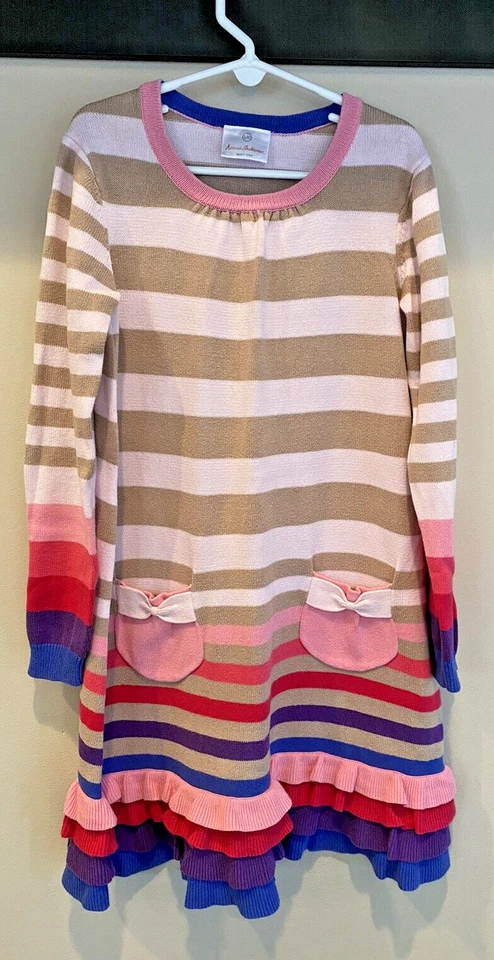 Hanna Andersson, девочек размер 10 (140) розовый полоски свитер платье, VGUC - Изображение 1 из 4