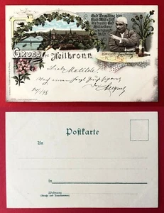 Litho AK HEILBRONN 1898 Stadtansicht mit Typen am Tisch ( 105032 - Bild 1 von 1