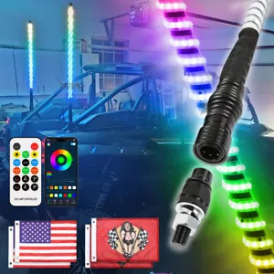 Par de antenas de luz látigo LED iluminadas COB RGB de 3 pies con bandera y control remoto para buggy ATV UTV - Imagen 1 de 14