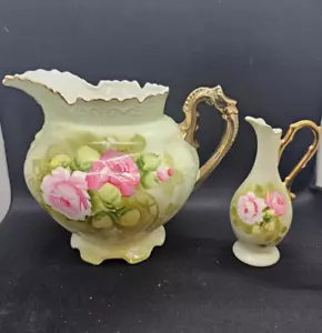 Vintage Lefton Heritage Green Rose pitcher & Creamer - Picture 1 of 12