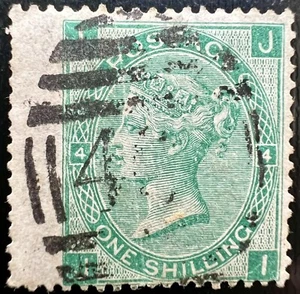 GB QV Stamp 1867 SG117 1s green, plate 4, fine used, Wing Margin, "JI", Cat £65 - Picture 1 of 2