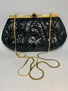 Judith Leiber Black Snakeskin Evening Bag - Picture 1 of 4