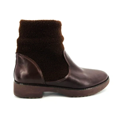 Botas de tornozelo femininas 8 FitFlop Nisse mistas couro marrom lã puxar Y89-167 - Imagem 1 de 4