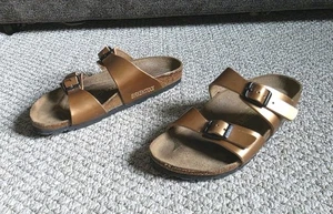 Birkenstock Sydney Arizona Double Strap Sandal Shoes Metallic Copper Women's 37 - Picture 1 of 7
