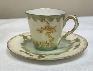 Limoges France Dematasse Tasse und Untertasse Gold und Grün - Bild 1 von 16