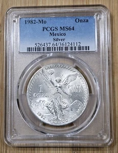 Moneda de plata Onza Libertad 1982 Mo México 1 graduación profesional MS64 - Imagen 1 de 2