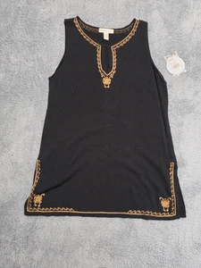 Vintage Valerie Stevens Seperates Tank Top Womens Large Black Brown Trim - Picture 1 of 5