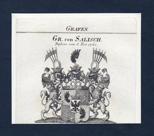 Approx. 1820 Salisch Coat of Arms Nobility Copperplate Engraving Antique Print - Picture 1 of 1