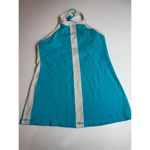 Lululemon Halter Top Tank Athletic Teal Blue White Built In Bra Size 8 - Picture 1 of 6
