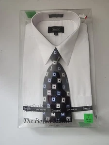 Haggar Men's Solid WhiteDress Shirt Tie Box Set L 16-16.5 34/35 (100% Silk Tie) - Picture 1 of 5