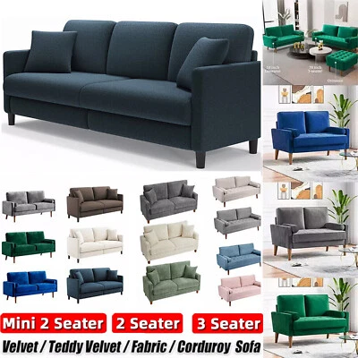 2/3 Seater Teddy Velvet Sofa with 2 Pillows Modern Couch Love Seat Settee Home