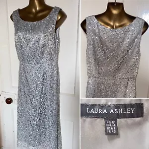 LAURA ASHLEY UK 12 Silver Grey Lace & Sequins Sleeveless Dress, Party, Wedding - Picture 1 of 8