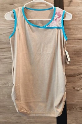 Sofibella Sleeveless Top Sand & Floral Print With Turquoise Trim Small #2802 NWT - Image 1 of 3