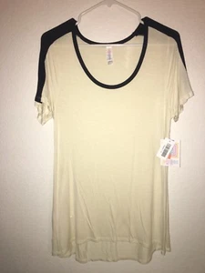 NUEVA CAMISETA CLÁSICA LULAROE TOP SM Cuello Negro y Cáscara de Huevo Sólida #1 - Imagen 1 de 1