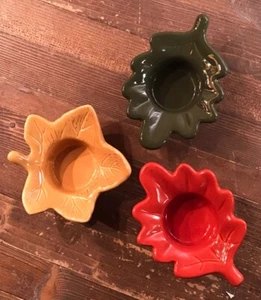 3er Set Über und Rückseite Keramik Blatt Teelicht Kerzenhalter gelb orange grün - Bild 1 von 8