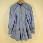 Ave Womens Dress Size S Fit Flare Mini Blue Long Sleeve Prairie Stretch 081699