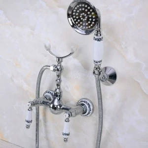 Polished Chrome Bathroom Wall Mount Hand Held Shower Head Kit Shower Faucet Set - Picture 1 of 6