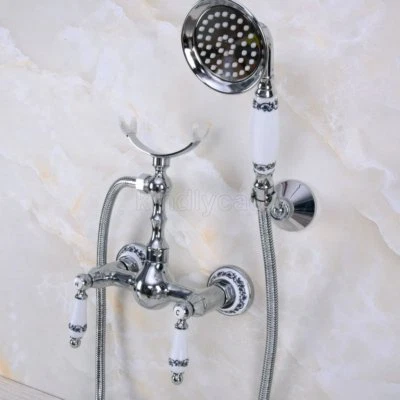 Polished Chrome Bathroom Wall Mount Hand Held Shower Head Kit Shower Faucet Set - Image 1 of 4