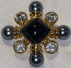 Vintage Joan Rivers Faux Pearl Crystal Couture Maltisse Cross Gold tone Brooch - Picture 1 of 10