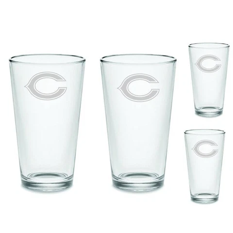 SET - Chicago Bears Pint Beer Glasses Etched Tumblers Drinkware 16 oz Cover
