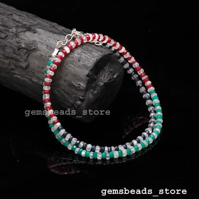 Multi Edelstein Corndum - Rubin + Smaragd + blauer Saphir + Mondstein HALSKET... - Bild 1 von 4