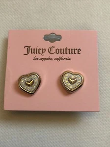 Juicy Couture Gold Tone Heart Stud Earrings Crystal Accents NWT - Picture 1 of 10