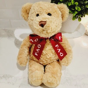 RARE FAO SCHWARZ TEDDY BEAR 16” Toys R Us 2013 Stuffed Animal Plush Red Bow - Picture 1 of 10