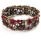 Victorian Red Crystal Floral Flex Cuff Bangle (Bronze Tone)