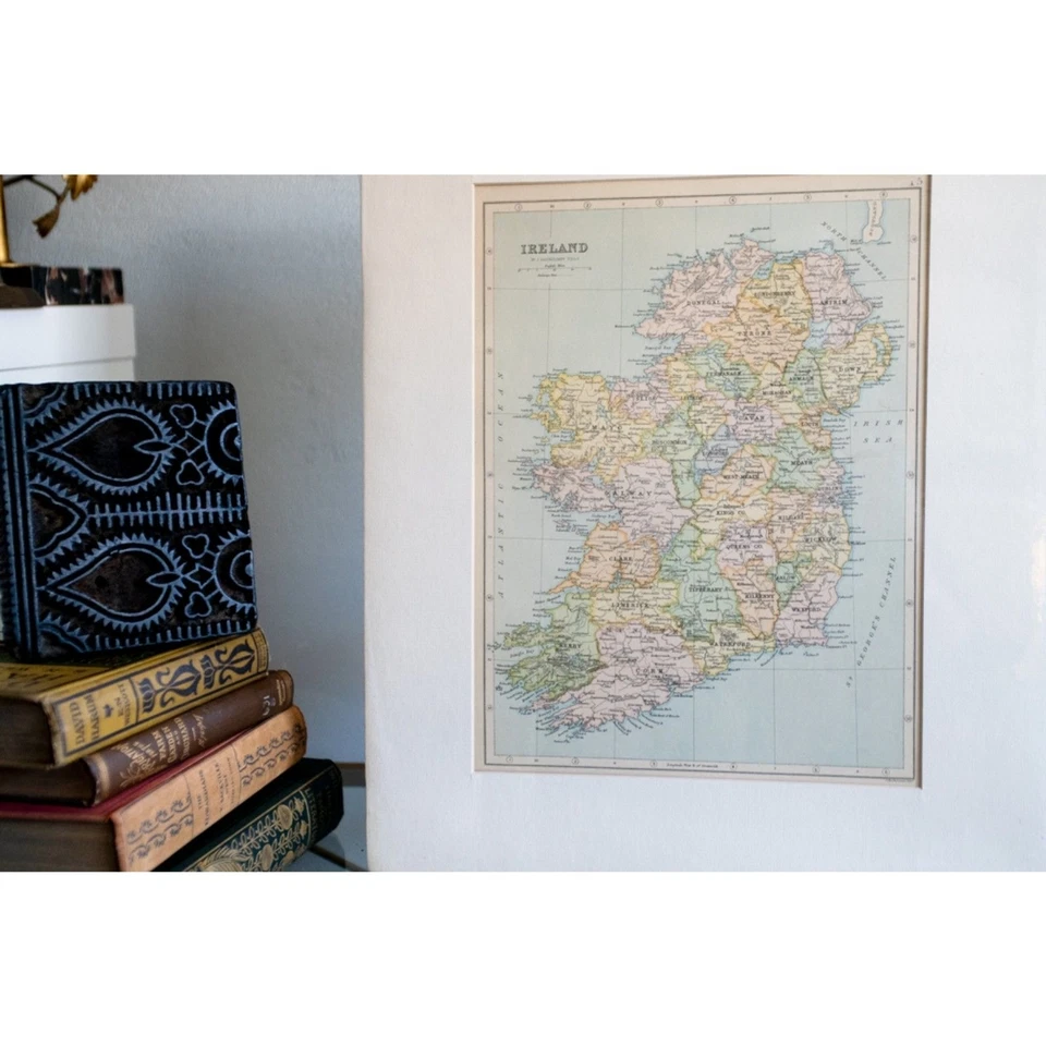 Antique 1890s Map of Ireland Matted Galway Cork Glasgow Dublin Wall Art  - Image 1 of 4