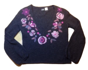 LA REDOUTE Creation SZ 6/8 Sweater Lambswool V Neck Designed In France Floral - Picture 1 of 6
