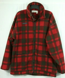 Vintage Columbia Mens L / XL Red Black Buffalo Plaid Fleece Jacket Zip Made USA - Picture 1 of 7
