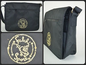 Falchi Sport Black Flip Top Shoulder Messenger Bag Gold Logo 14" - Picture 1 of 6