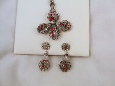 Vintage silver tone filigree metal necklace & screw earrings