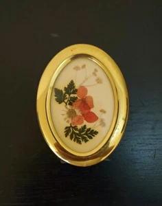 Gepresste Trockenblumen Irlands Hortensie Gänseblümchen oval gerahmt oval goldfarben Rahmen. - Bild 1 von 10