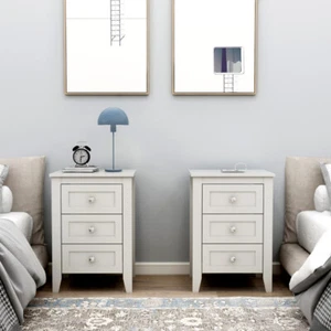 Mesita de noche Mesa auxiliar de madera Mesita de noche con cajones de almacenamiento Blanco - Imagen 1 de 25