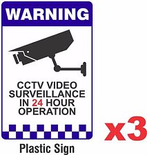 3 PACK - Warning CCTV Security Surveillance Camera Rigid Plastic Sign 200x300mm