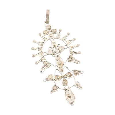 925 Sterling Silver Vintage Pendant Celestial Sunburst Filigree Design  PT25478 - Image 1 of 4