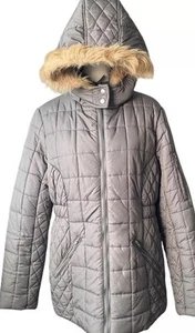 Totes Puffer Coat Weather Stoppers Women M Gray Faux Fur Hood Parka Jacket - Picture 1 of 18