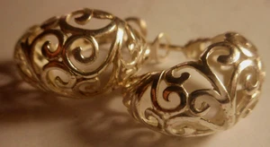 Large Sterling Silver Filigree Pierced lever Back Earrings - Picture 1 of 4