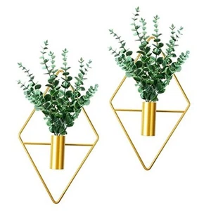 2 Pieces Wall Decor Hanging Planters with Artificial Plants Metal Hanging Vase - Picture 1 of 7