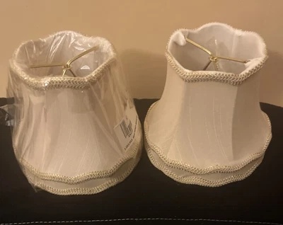 2-Beautiful Clip On Scalloped 5” Honey Beige Bell Shape Lamp Shades - Image 1 of 4