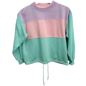 Vintage 80’s Pastel Colorblock Sweatshirt Tunnelzug süß mint rosa lila - Bild 1 von 6