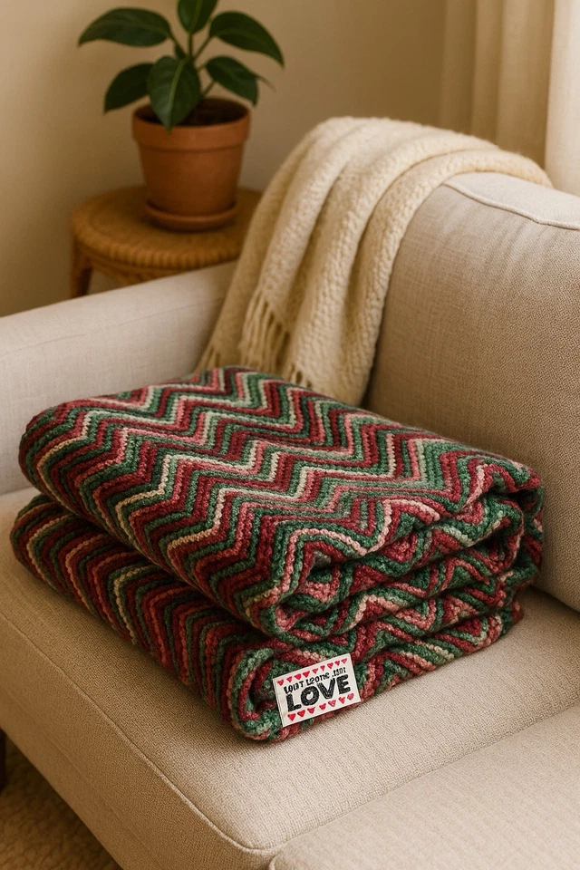 Manta afgana ondulada de ganchillo hecha a mano de colección multicolor tiro en zig zag 56x53" Foto 1 de 4