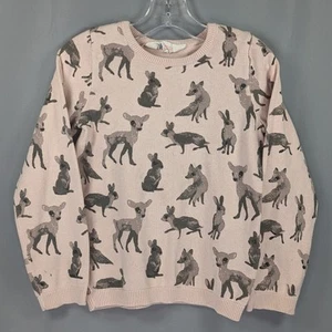 H&M Girl's Pink Sweater with Deer, Foxes & Rabbits Sz 4-6Y - Picture 1 of 6