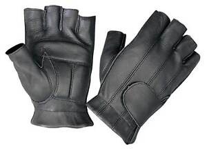 UNIK Men's Fingerless Gel Palm Cowhide Leather Motorcycle Gloves - Black